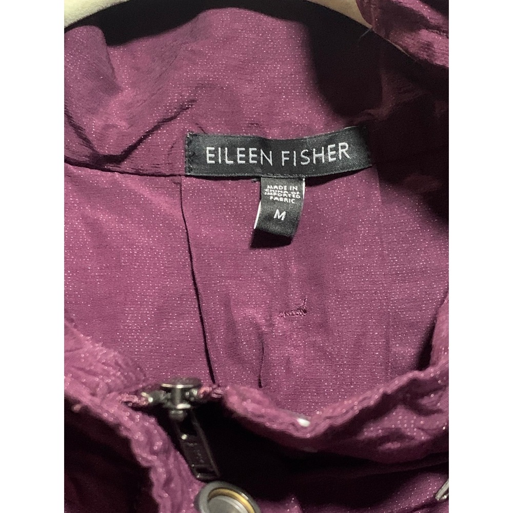 Eileen Fisher Womens Metallic Cotton Blend Hooded Jacket Purple Plum Medium - Picture 3 of 9